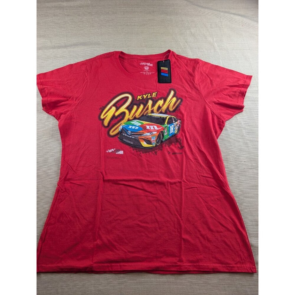 NASCAR Women's Kyle Busch Red Car V-neck T-Shirt Joe Gibbs Racing Size XL